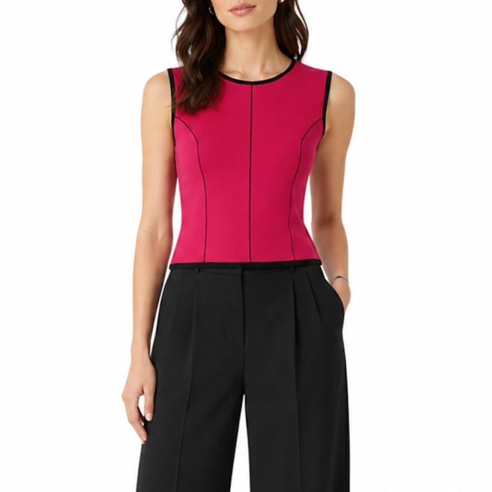 Finity 1990s Vintage Pink Black Sleeveless Knit Top Size Small